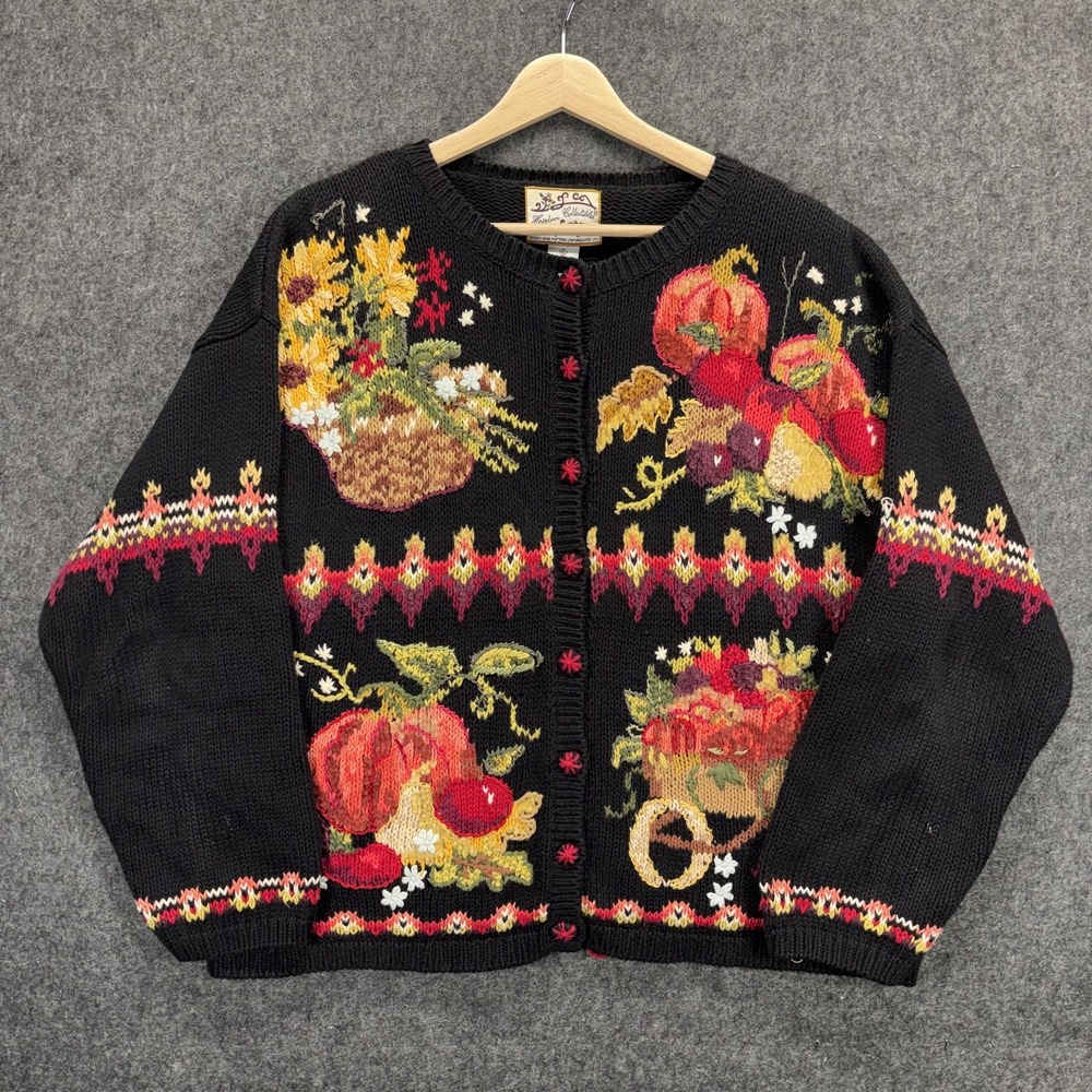 Vintage Heirloom Collectibles Cardigan Sweater XL Fall Harvest Knit Grandma